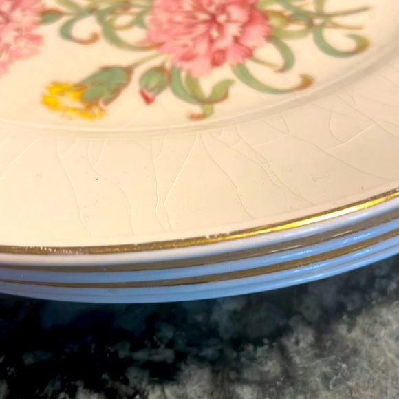Edwin M Knowles China Co. Gold Rimmed Floral Dinner Plates (4) - Picture 2 of 6